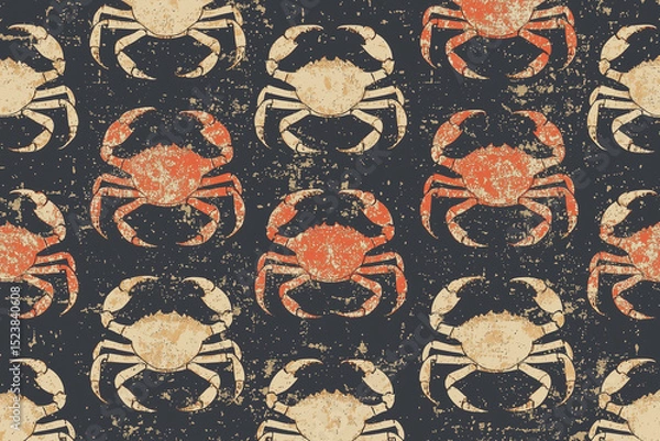 Fototapeta Aged vintage pattern with a retro feel, featuring a subtle low-contrast arrangement of tiny crabs