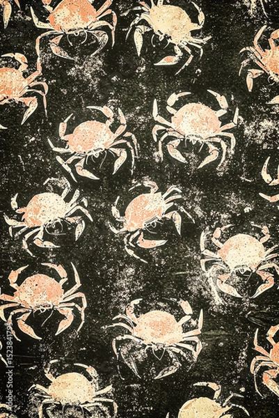 Fototapeta Aged vintage pattern with a retro feel, featuring a subtle low-contrast arrangement of tiny crabs