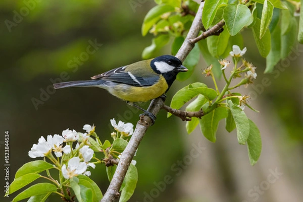 Obraz Great Tit, Parus major, in a pear tree, Dumfries & Galloway, Sctoland