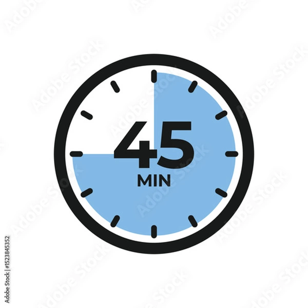 Fototapeta 45 minute Timer, clock, stopwatch isolated icon. Countdown timer symbol.
