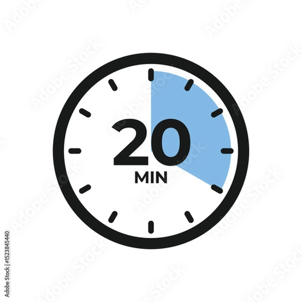 Fototapeta 20 Minute Timer. Circular Clock Timer Flat Style Vector.