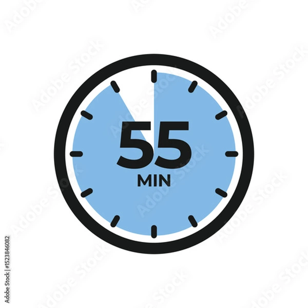 Obraz 55 minutes on stopwatch icon in flat style. Clock timer vector illustration on isolated background.