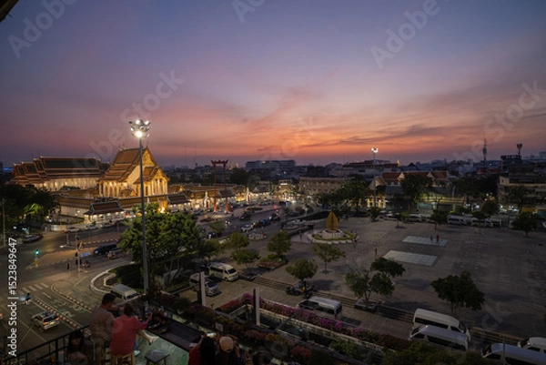 Obraz Wat Suthat Thepwararam with The Giant Swing, is a royal Buddhism temple of the first grade, one of ten such temples in Bangkok and located in the combretum grove