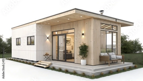 Fototapeta 3D Architectural Rendering of a Minimalist Tiny House