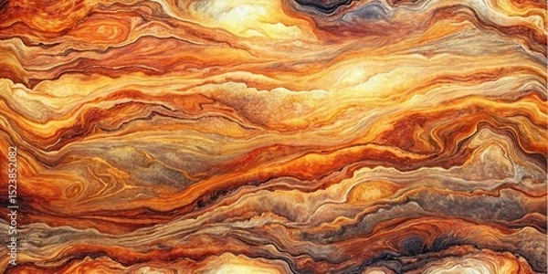 Fototapeta Abstract painting showing swirling patterns in shades of orange brown and beige with light accents background