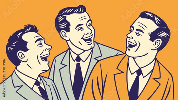 Fototapeta Vector Three men in suits smiling and laughing together, showcasing camaraderie and joy