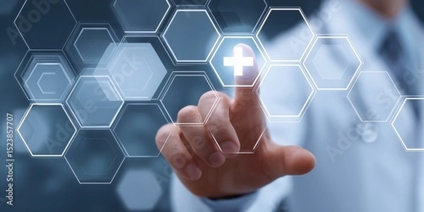 Obraz Innovative healthcare technology: doctor interacting with digital interface for medical solutions