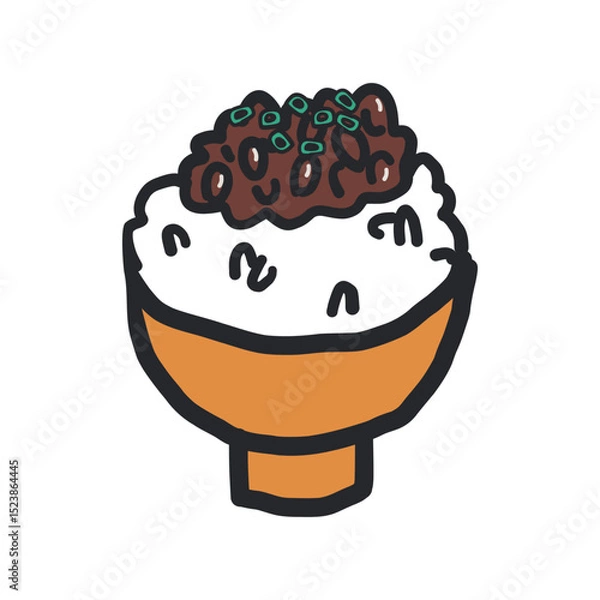 Obraz 納豆ご飯の線あり手描きイラスト。和食や食事のコンセプト