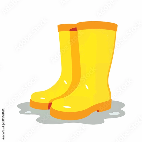 Obraz Bright yellow rain boots in puddles, playful water theme