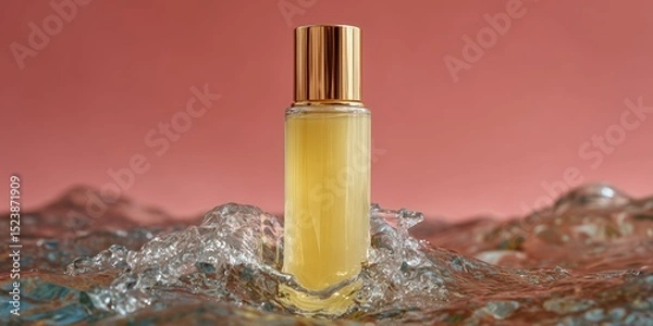 Obraz Luxurious moisturizing serum bottle amidst splashes of water for skincare promotion