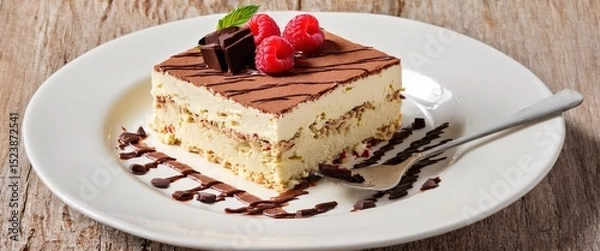 Fototapeta famous Italian semifreddo, tiramisu, Semifreddo ice cream. Berry Semifreddo, ice cream with blueberry and raspberry