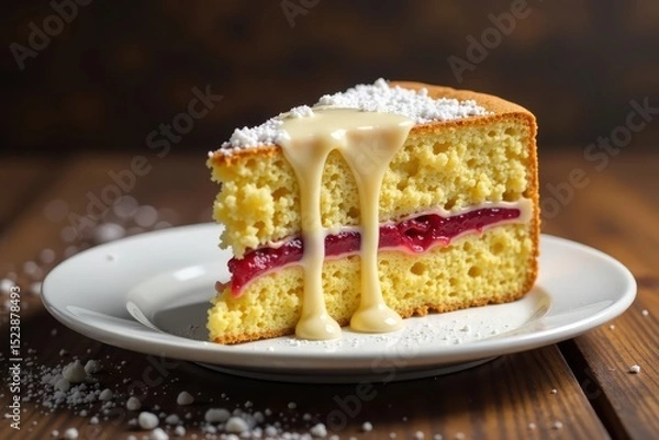Fototapeta Cake with dripping glaze, moist sponge cake soaked in three types of milk, cake, wet cake , glaze
