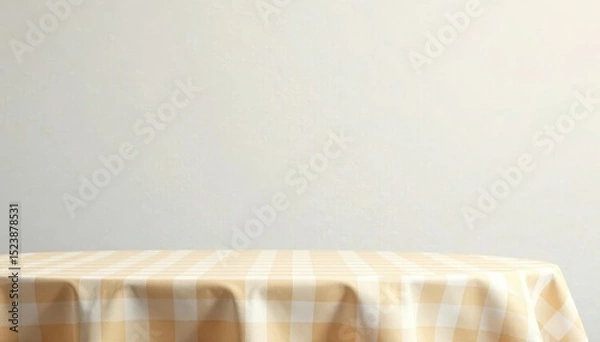 Fototapeta checkered tablecloth with subtle beige and cream hues on a light gray background, tablecloth, sophisticated, cream