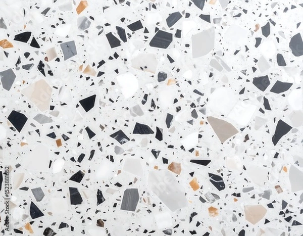 Fototapeta White terrazzo background with grey, grey, tile, floor, flooring, graphic, grunge, luxury, material, mosaic, polished, textured, classic, geometric, grainy, surface, tiling, wallpaper, abstract,