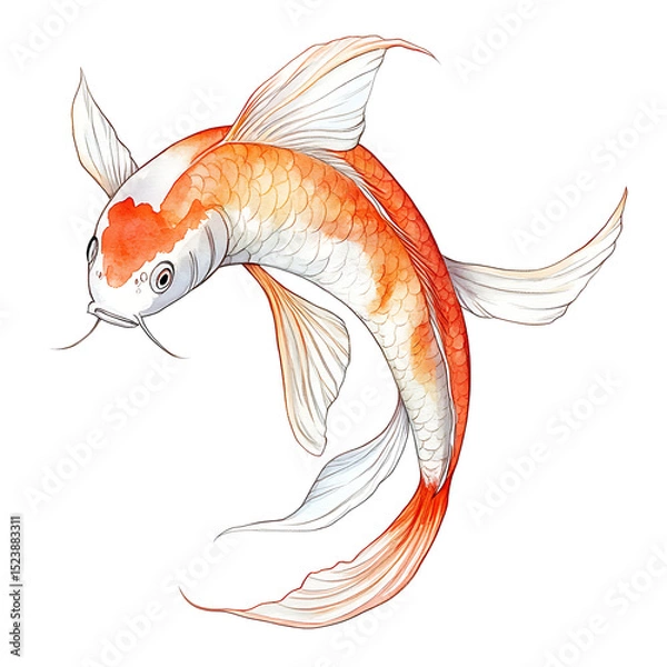 Obraz Colorful koi fish with orange, white, and red scales swimming