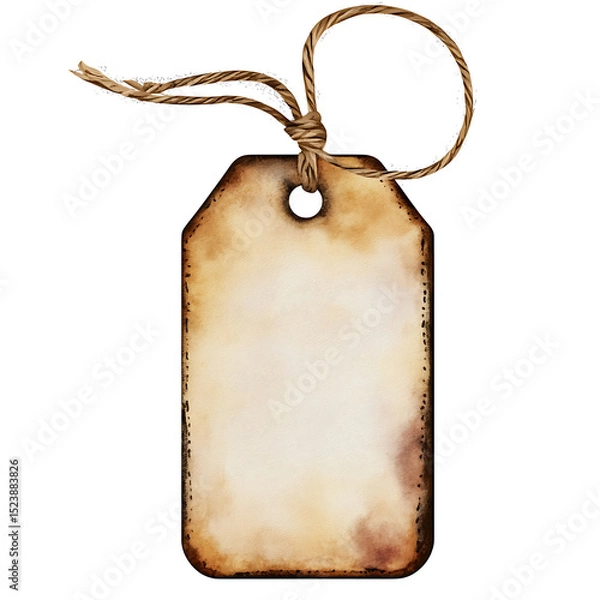 Obraz Vintage burnt paper tag with twine string for labeling or gift