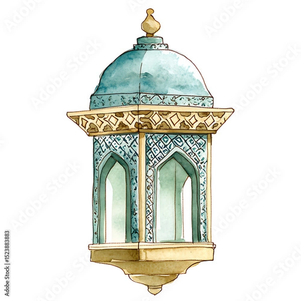 Obraz Watercolor illustration of ornate lantern with intricate patterns