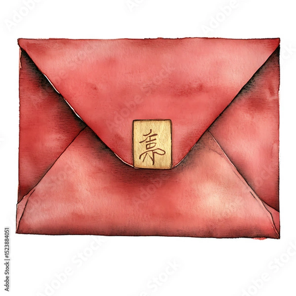 Obraz Red envelope with gold seal and Asian character, traditional gift