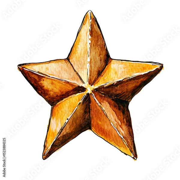 Obraz Watercolor illustration of five pointed star with warm brown