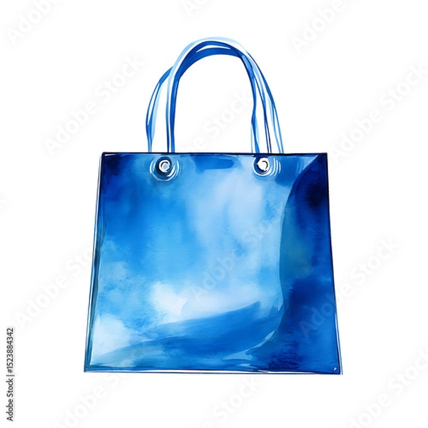 Obraz Shiny blue shopping bag with handles reflecting sky and clouds
