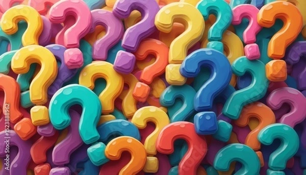 Fototapeta Colorful question marks creating a playful and vibrant background