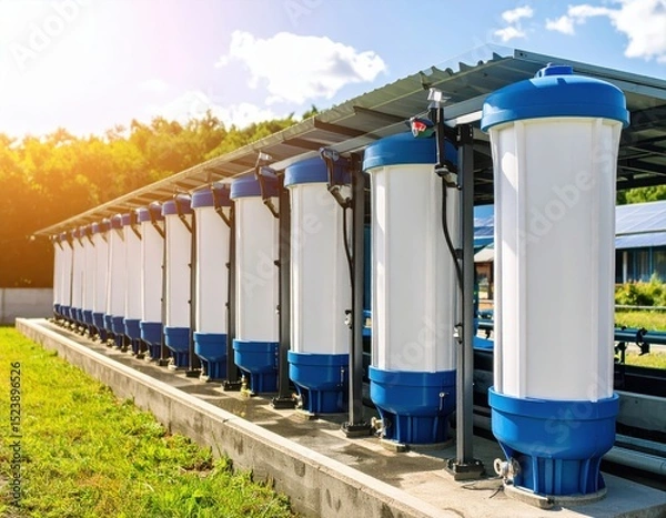 Fototapeta Solar Water Purification System with Multiple Cylindrical Filters for Clean Drinking Water
