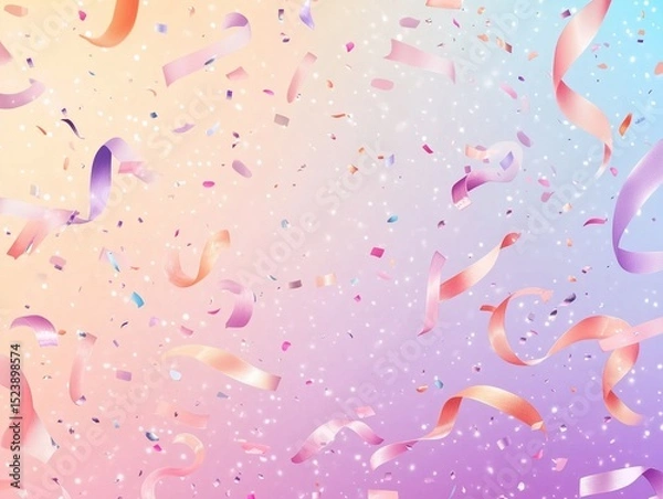 Fototapeta Dreamy Celebration Background with Floating Ribbons and Sparkling Confetti for Festive Occasions