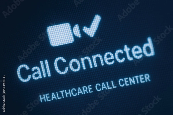 Fototapeta Call connected on healthcare call center screen with tech icon for patient consultation and support service