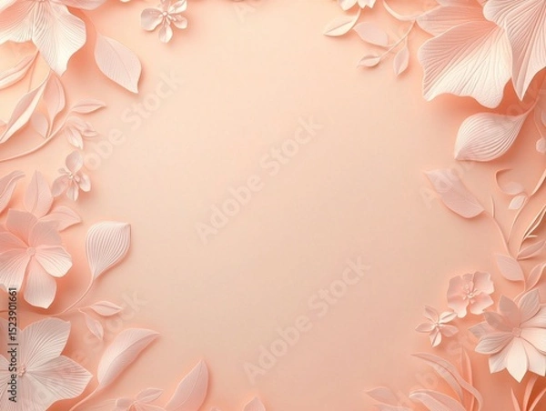 Fototapeta Elegant 3D Rendered Floral Border Frame with Embossed Petals and Empty Copy Space