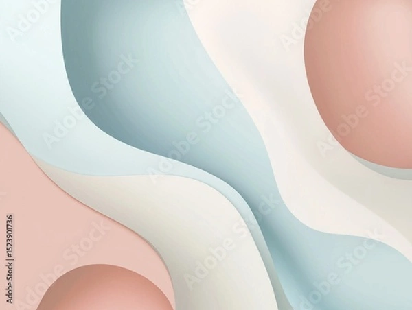 Fototapeta Abstract Smooth Wavy Organic Shapes with Floating Spheres and Minimalist Layered