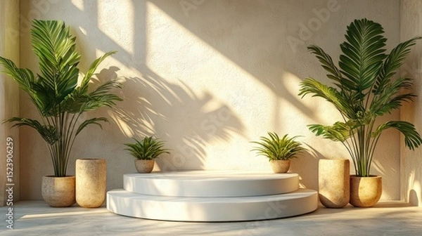Fototapeta Elegant Product Display Podium with Natural Light and Green Plan