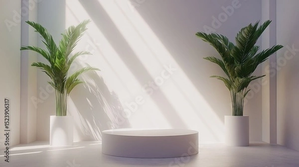 Fototapeta Interior Mockup with Plants and Sun Rays, use this Image for Background or Product Showcase to make your brand more professional
