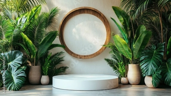Fototapeta Tropical Theme Podium Display for Product Showcase or Brand Pres
