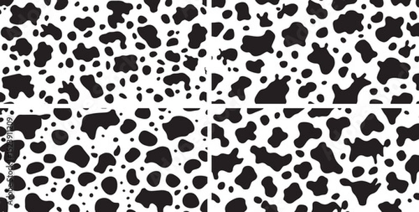 Obraz Cow Spots Pattern, Black and White Seamless Vector Illustration