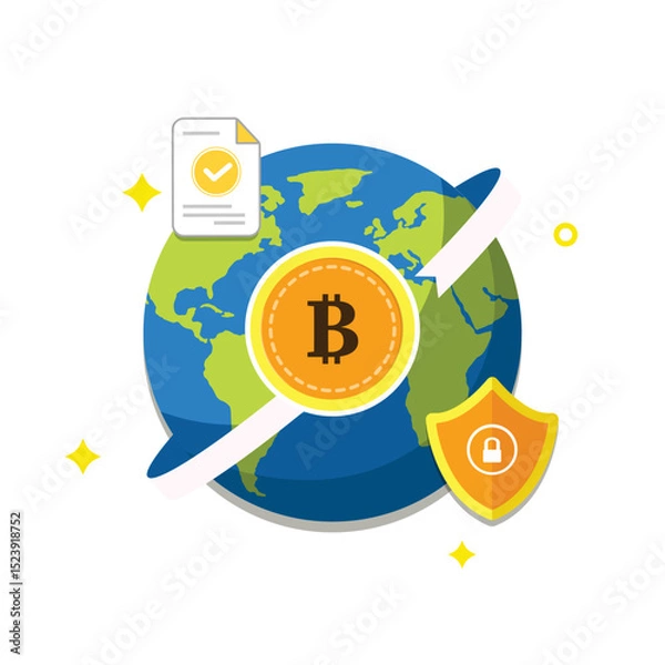 Fototapeta Global Bitcoin Transaction Vector Illustration