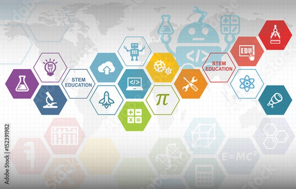 Obraz STEM Education Background. Science Technology Engineering Mathematics.