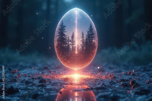 Obraz Mystical Egg Floating Above Forest Ground
