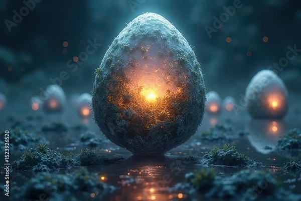 Fototapeta Glowing Fantasy Egg in Enchanted Forest