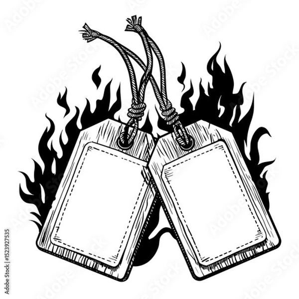 Fototapeta Promotional labels with fire flames and burning blaze tongues are used for hot price deals on discounted items, retail promotions, or clearance sales, and can be displayed as modern badges or icons