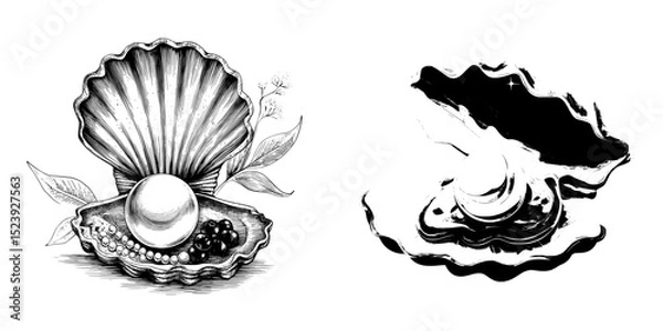 Fototapeta This conch game asset presents a modern shell with a cartoon pearl shell, underwater oyster and scallop seashell, where a large pearl is beautifully resting inside, surrounded by a smooth, glossy