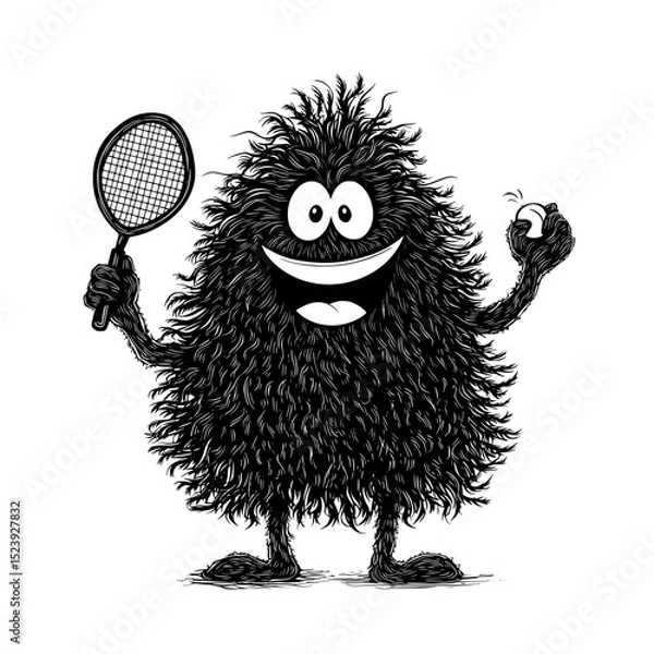 Fototapeta A groovy cheerful character is found in the table tennis sport club, where a cute hippie isolated in a modern environment symbolizes the ping-pong game as part of a sport championship, complete with