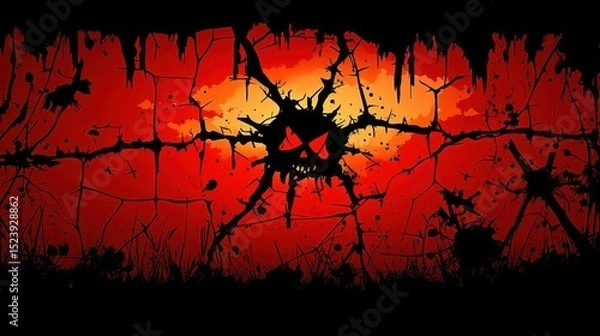 Obraz Ghastly Sunset, Barbed Wire Horror