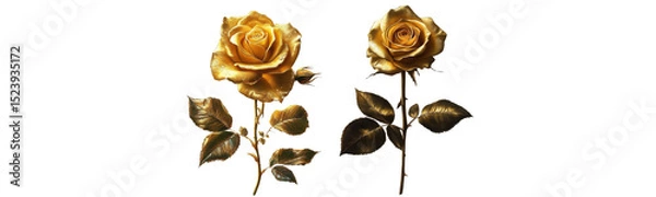 Obraz two golden roses isolated on white background