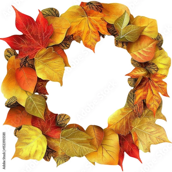 Obraz autumn leaves wreath, isolated on white background.