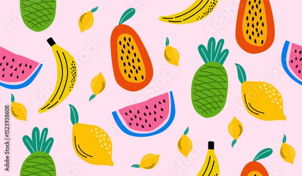 Obraz Cute mix fruits pattern background vector design