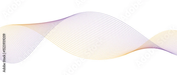 Fototapeta Abstract wave lines in purple yellow gradient on minimalist background. Futuristic and dynamic look, perfect for tech, digital, and modern design projects.