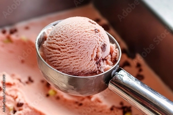 Obraz Close-Up of Strawberry Ice Cream Being Scooped from Metal Container