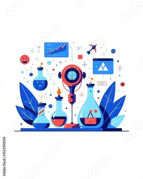 Obraz Science Lab Illustration: An artistic illustration showcases a science lab filled with labware and other scientific elements, offering an overview of innovative research and discovery.