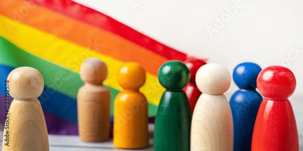 Obraz LGBTQ Concept for Group of wooden dolls based on the concept of diversity and unity in equality within human rights