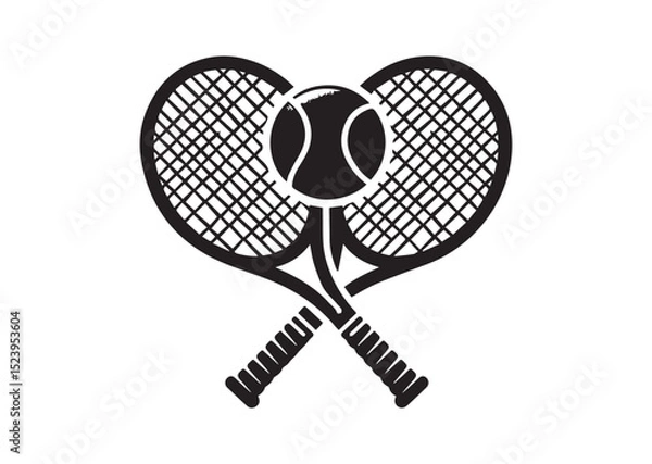Fototapeta Two tennis rackets with a tennis ball in the middle. The rackets are crossed over each other Silhouette Vector